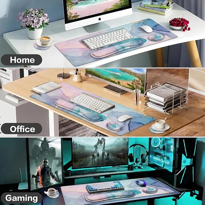 Lateefah Desk Mat, Extended Mouse Pad with Wrist Rest, 4-in-1 Large Mouse Pads for Desk, Keyboard Pad and Keyboard Wrist Rest Gaming Keyboard Mat for Office, Home