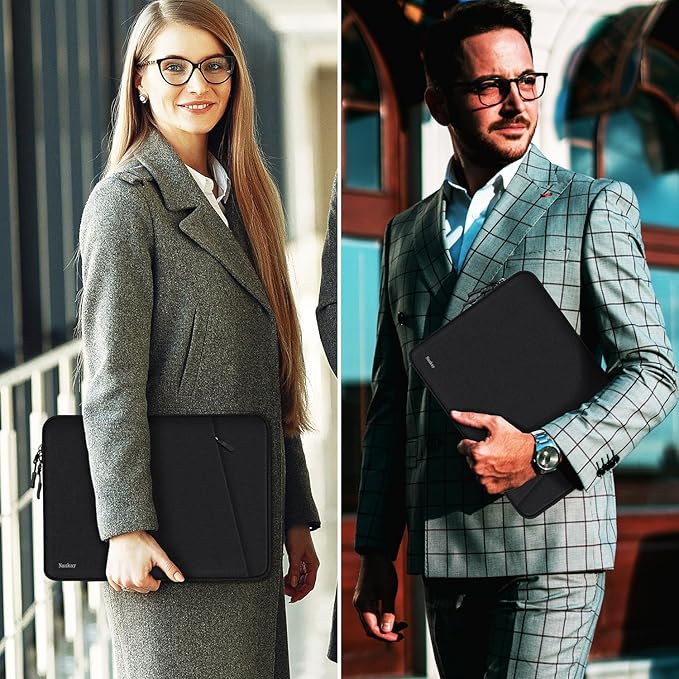 Naukay Laptop Sleeve 15 inch, Shockproof Protective Computer Case Cover with Accessories Pocket, Water Resistant Traveling Carrying Laptop Bag Compatible for MacBook Dell HP Acer Asus Lenovo, Black