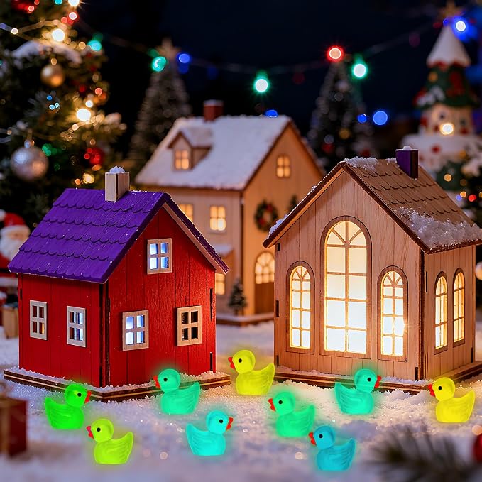280PCS 18 Colors Luminous Mini Resin Ducks Glow in The Dark Tiny Ducks Figures to Hide Bulk Plastic Duck Miniature for Dollhouse Micro Landscape Aquarium Potted Cake Decor DIY Craft Gifts Party Favors