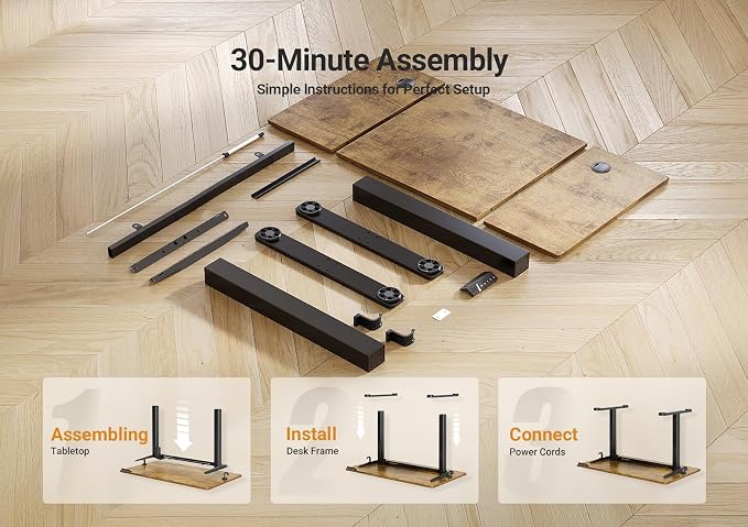 YDN Electric Standing Desk Adjustable Height, 63 x 24 Inches Stand up Desk with Cable Management, Home Office Desks with Splice Board & Black Frame, Rustic Brown Top