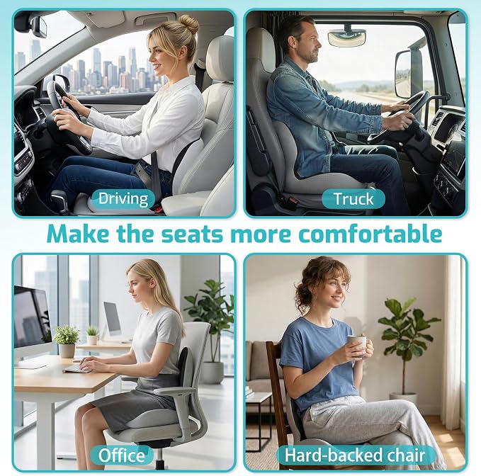 Ergonomic Seat Cushion, Office Chair Cushion with Lumbar Support Pillow, Memory Foam Seat Cushions for Office, Car, Home Chairs,Tailbone,Back Pain & Sciatica Relief,Improves Posture