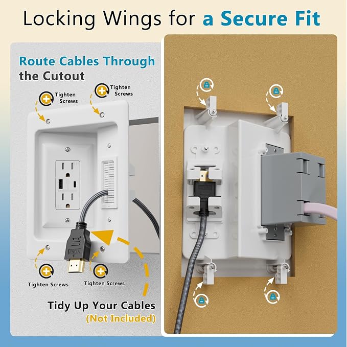in-Wall Cable Management Kit, Dual Outlet Cable Hider with TypeC/USB Power Port (Unwired), Cutting Template, Perfect for Wall Mounted TVs