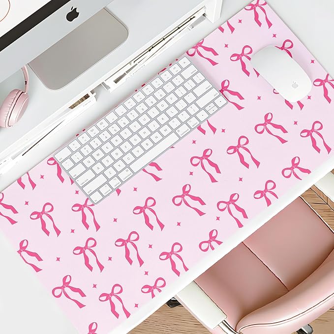 Mouse Pad Leather Desk Mat Large Keyboard Cute Office Desktop Computer Laptop XXL Long Big Aesthetic Modern Design Women Girls Gaming Gamer Oversized Wide Mousepad 31.5"x15.7", Bowtie