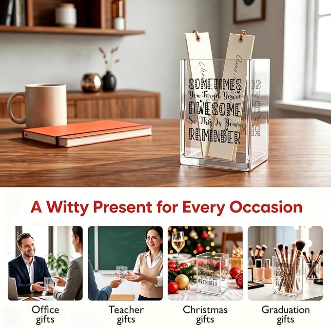 Inspirational Office Acrylic Cosmetic Pen Pencil Holder Cup, Sometimes You Forget You Are Awesome Pencil Organizer, Vintage Desk Accessories, Motivational Gifts for Women Men Employee(A16)