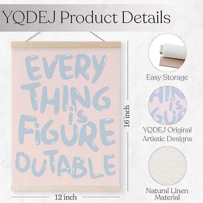 YQDEJ Pink Blue Everything Is Figureoutable Inspirational Wall Art Poster Hanger Frame, Pink Blue Positive Affirmations Wall Decor, Motivational Wall Art for Home Office Classroom, 12x16 Inch