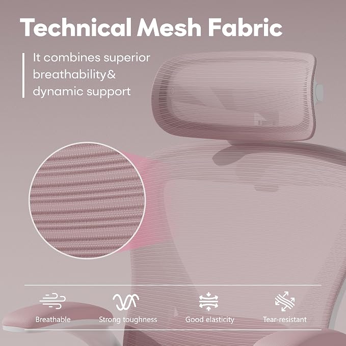 SeekFancy Pink Ergonomic Office Chair with Memory Foam, Computer Desk Chair | M903 Pro, 3D Headrest, 90° Flip-Up Arms, 330LBS Capacity, Lumbar Support, Memory Foam Cushion for Long hours