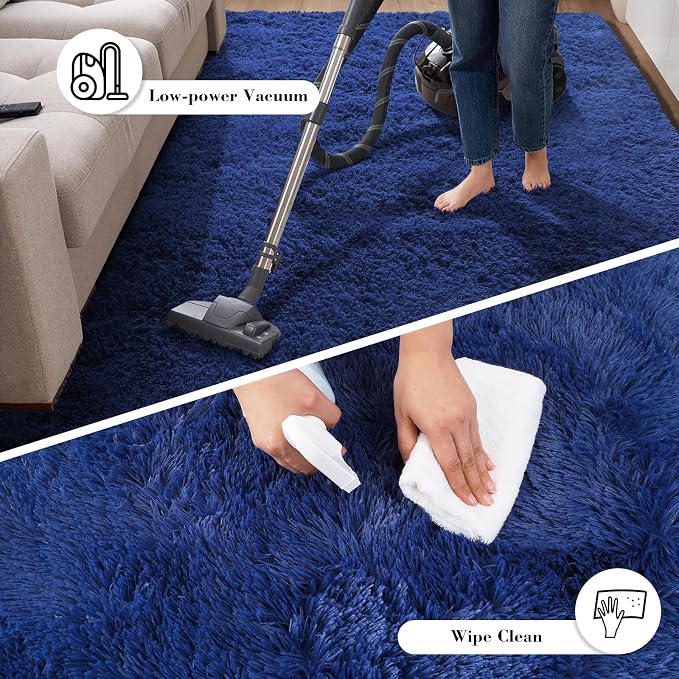 Blue Fluffy Rug Shag Area Rug, 5x8 Area Rugs for Girls Bedroom, Soft Play Mat, Indoor Floor Carpet for Teen, Preppy Dorm, Plush Aesthetic Bedside Rug