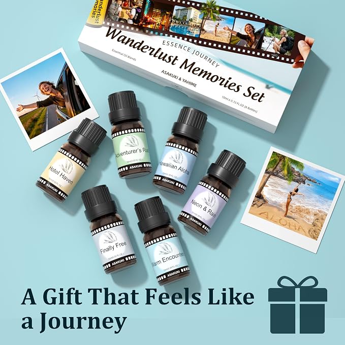 ASAKUKI Essential Oils for Diffusers for Home, Luxury Home Scents, 6 * 10ml | Travel-Inspired Luxury scent, for Diffusers & Waterless Diffusers, Gift-Ready Home fragrance Set, Bedroom and living room use