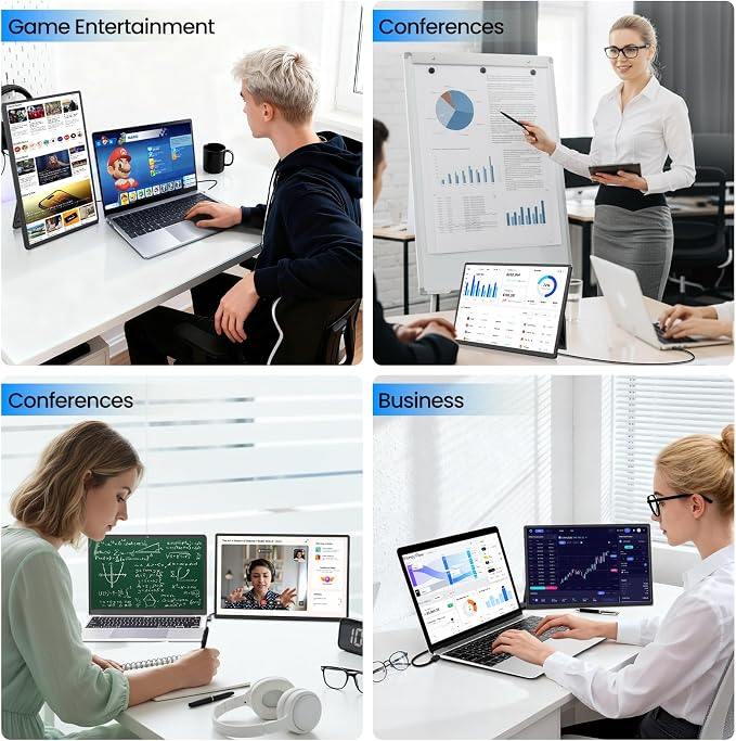 Redalf 16" Portable Monitor, 1200P FHD Ultra Slim Laptop Screen Extender, 360°Rotating Detachable Stand, Plug & Play Travel Dual Monitor for Laptop/Wins/MacOS/Phone