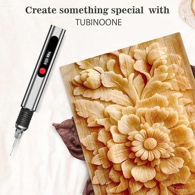 TUBINOONE Engraving Pen, Ultimate Cordless Portable Tool for Artists & DIYers - Engrave 50+ Surfaces - Beginner Friendly - Rechargeable - Free 30 Bits & Mastery Guide & Stencils (Gray)