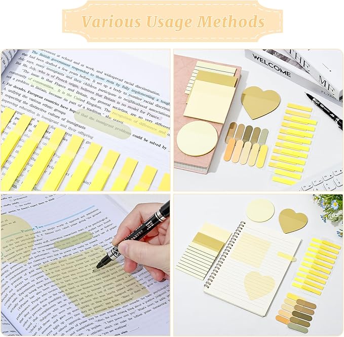 850 Sheets Transparent Sticky Notes, 3 x 3 Inch Clear Sticky Notes with Marker Pen for Bible, Waterproof Self-Adhesive Annotation Tabs, Gradient Color Note Pads for School Office (Yellow)