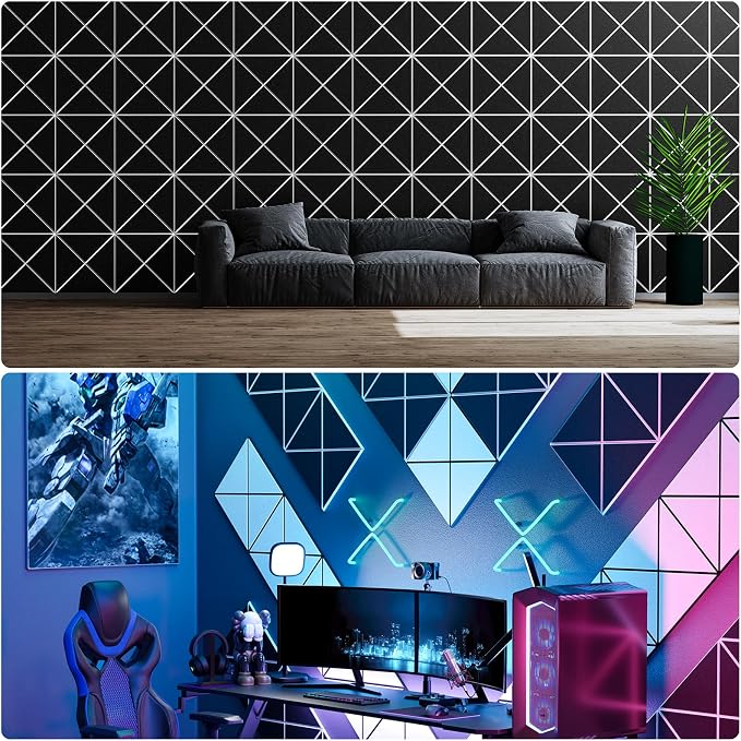 18 Pack Self-Adhesive Acoustic Panels, 12" X 12" X 0.4" X-Line Sound Proof Foam Panels for Walls, High-Density Soundproof Wall Panels for Home & Office (Black on White)