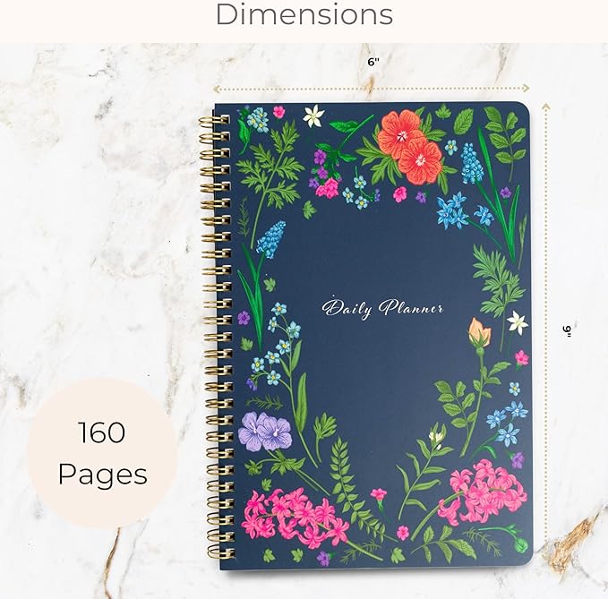 BLU MONACO | Daily Planner Undated Notebook | Navy Floral Spiral Hourly To Do List Planner | 160 Pages 80 Days | Organizer for Work Business School Appointments