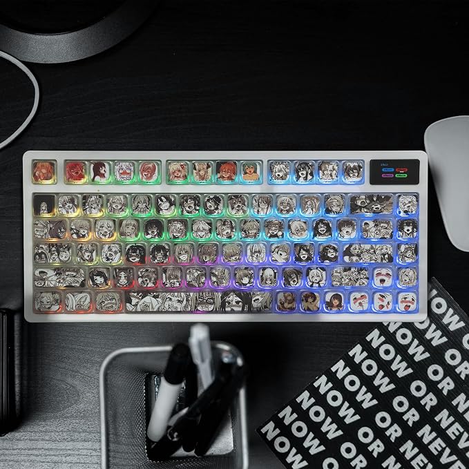 GMKWTL XVX Low Profile Anime Keycaps, Transparent Keycaps,Translucent Shine Though Key caps, Side Print Keyboard Caps with Dye Sublimation Suitable for Gateron Cherry MX Switches Mechanical Keyboard