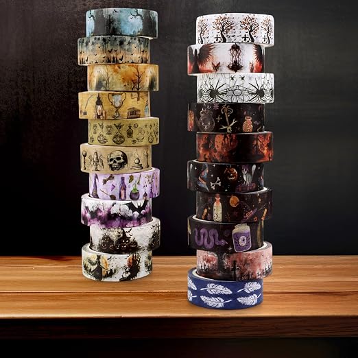 Halloween Washi Tape Set 20 Rolls Witchs Themed Decorative Tapes Holiday Washi Tape for Kids Halloween DIY Art Crafts Notebook Scrapbooking & Stamping Supplies