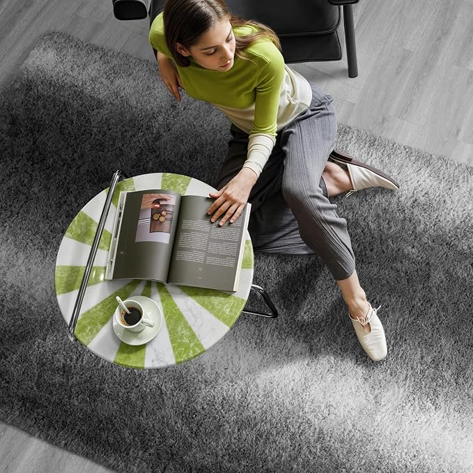Zentavio Grey White Gradient Area Rugs for Living Room, Rugs for Bedroom 4x6 Fluffy Carpet Soft Shag Aesthetic Plush High Pile Gray Throw Rug for Nursery Kids Room Dorm