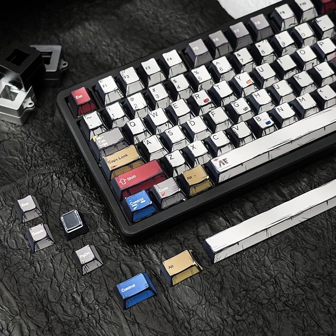 Retro Anime PBT Keycaps-Cherry Key caps, Manga Japanese Theme Keycaps 60 65 75 100 Percent, 5 Side Dye Sublimation 141 Keys Set for Cherry Gateron MX Switches Keyboards, White (Colorful)