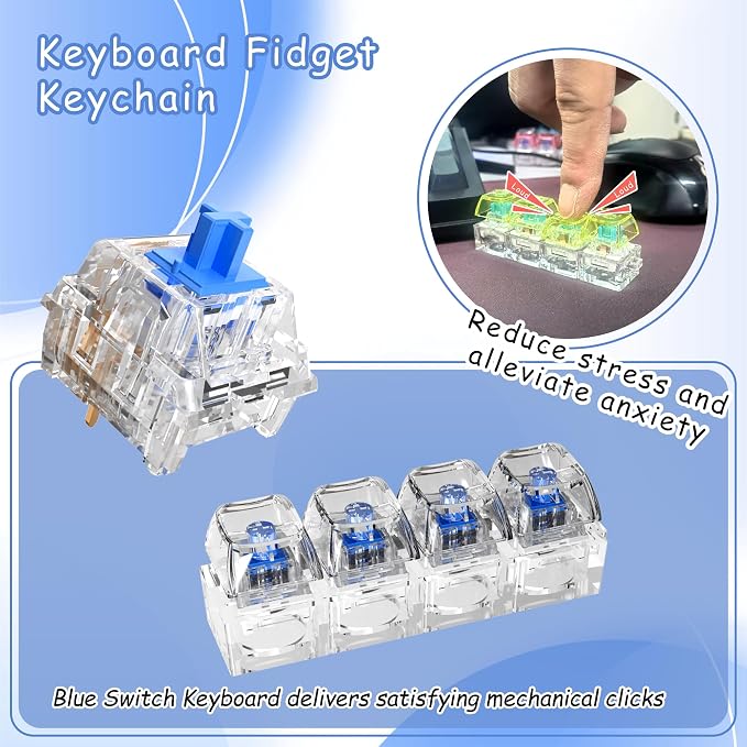Zhouwang 90PCS Crystal Blue Clicky Mechanical Keyboard Switches,3-Pin Hot-Swappable Pre-Lubricated Switches with 2 Kailh Switches,Crisp Click Sound,for Gaming Keyboards & 3D Print Accessories