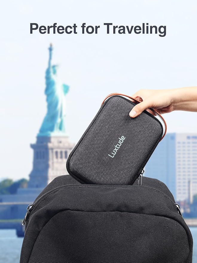Luxtude Tech Organizer Travel Case, Portable Electronics Organizer, Hard Shell Zipper Case for Charging Cables, Power Banks and Other Travel Essentials, Black (External Size 8.5 x 5.9 x 2.5 Inch)