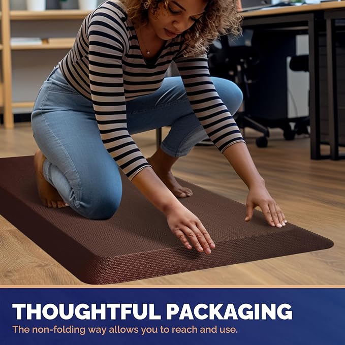 FEATOL Anti Fatigue Mat for Standing, 9/10 Extra Thick Ergonomic Standing Desk Mat, Comfort Memory Foam Standing Mat at Home,Office All Day (20" x 32", Brown, 1PC)