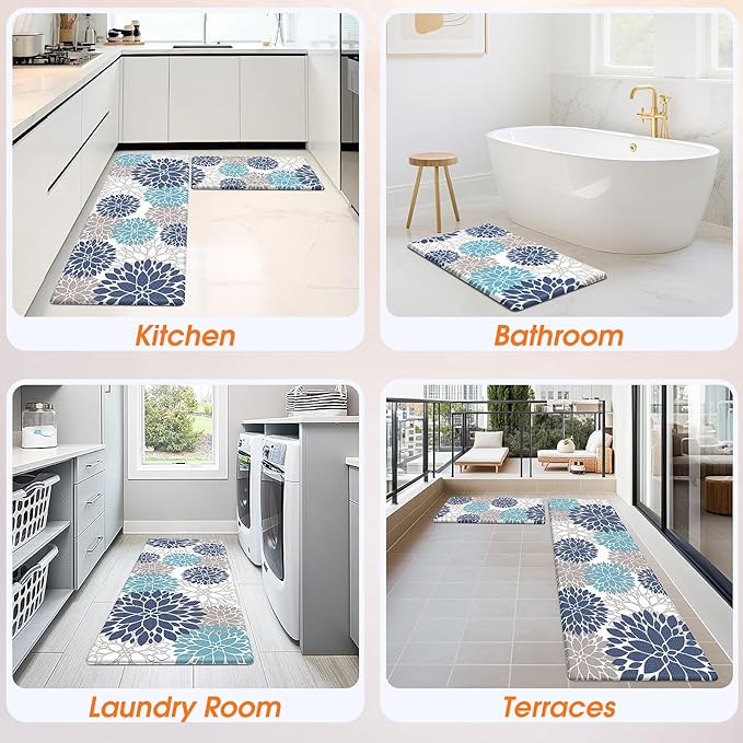 StepLively Kitchen Mats, 2PCS Kitchen Rugs, Cushioned Anti Fatigue Kitchen Mats for Floor, Kitchen Accessories Non-Slip Waterproof Kitchen Rug Set for Sink, Kitchen, Laundry, 17.3"×30"+17.3"×47"