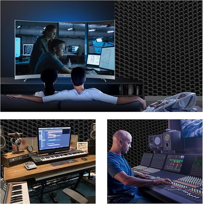 2 Pack Sound Proof Foam Panels | 48"×24"×2" Egg Crate Foam Pad | High Density Soundproof Wall Panels for Home Studio Noise & Thermal Insulation |With Adhesive Stickers 20PCS(Black)…