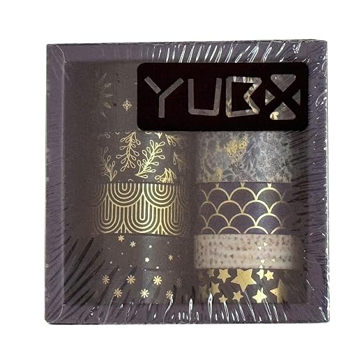 Creative Washi Tape Set 10 Rolls Gold Foil Print Decorative Masking Tapes for Arts, DIY Crafts, Journals, Planners, Scrapbook, Wrapping (Black Mashup)