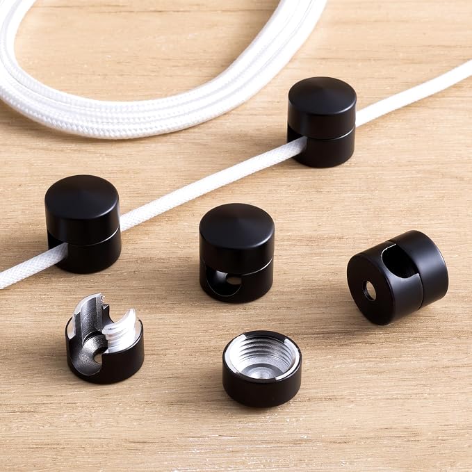 SmallCat 5 Sets Charger Holders for Cords, Matte Black Color Adjustable Cable Anchor Holders, Adhesive Metal Cord Clips, Cable Management Wire Organizers for Desk, Office, Nightstand