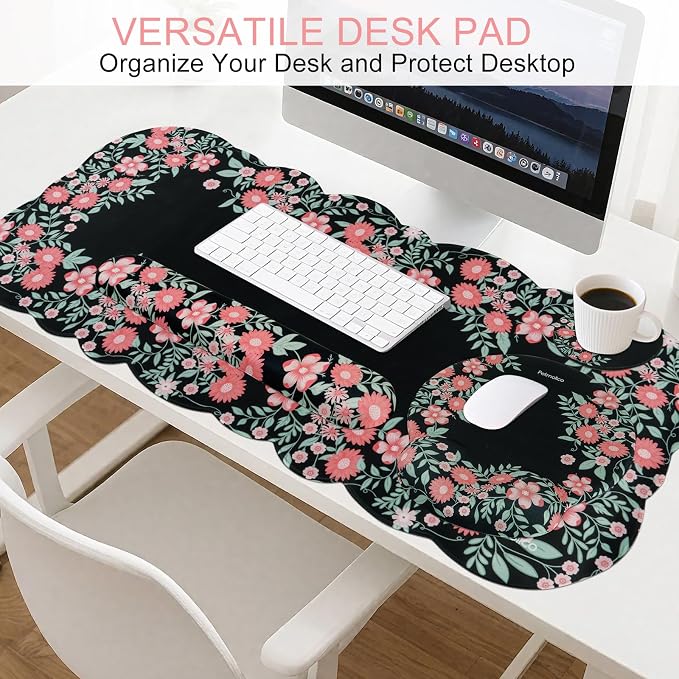 Petmolico Desk Pad Set with Wrist Rest for Keyboard & Mouse, Blue & Red | Anti-slip PU base, durable Lycra & memory foam, relieves wrist fatigue, perfect for work, home & daily use