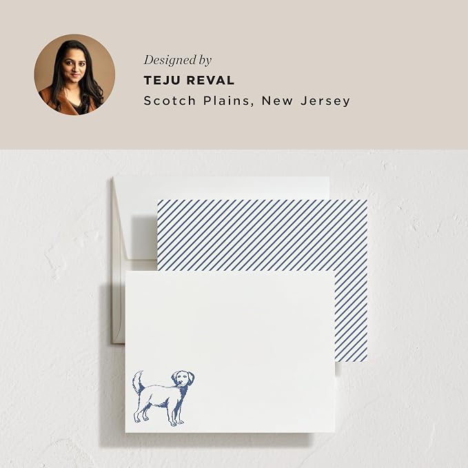 Minted Best Friend Stationery Set, Set of 10, Flat Note Cards & Envelopes for Invitiations and Handwritten Thank You Messages, Blue Dog Illustration, Gifts for Men & Women, Pet Lovers, Luxurious Paper