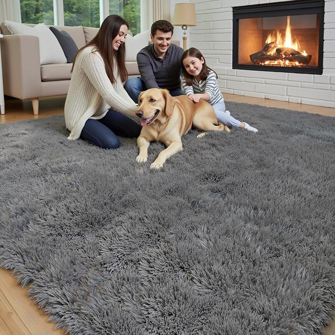 Rugs for Living Room 5x8, Alfombras para Salas Shag Large Plush Soft Area Rug, Shaggy Carpets for Bedroom,Boys Girls Home Decor Aesthetic(Dark Grey, 5 x 8 Feet)