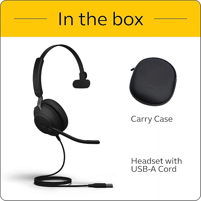 Jabra Evolve2 40 UC Wired Headphones, USB-A, Mono, Black – Telework Headset for Calls and Music, Enhanced All-Day Comfort, Passive Noise Cancelling Headphones, UC-Optimized with USB-A Connection