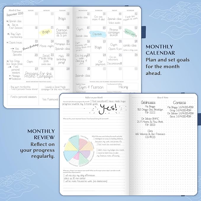 Legend Undated Weekly Planner – Goal Planner Journal & Organizer Notebook – Agenda Book with Monthly Calendar & To-Do List, A5 (Mystic Blue)