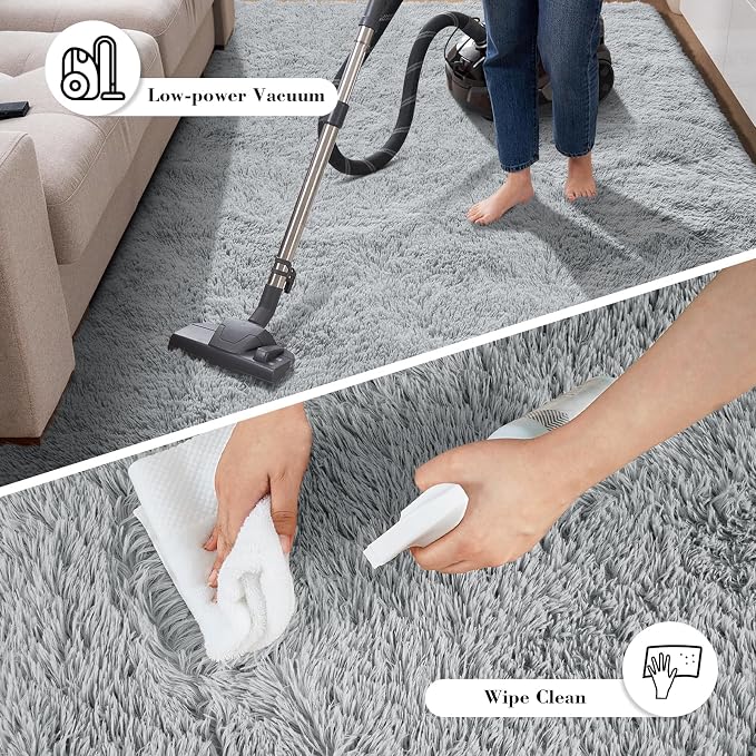 Fluffy Rug Shag Area Rug, Light Grey 4x6 Area Rugs for Bedroom, Small Bedside Rug, Soft Fluffy Shag Entryway Throw Rugs for Living Room Bedroom Room Home Decor