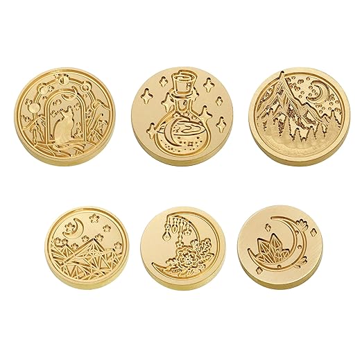 SWANGSA Wax Seal Stamp Set, Vintage 6 Pieces Moon Series Sealing Stamp Heads and 1 Wooden Handle Wax Seal Kit