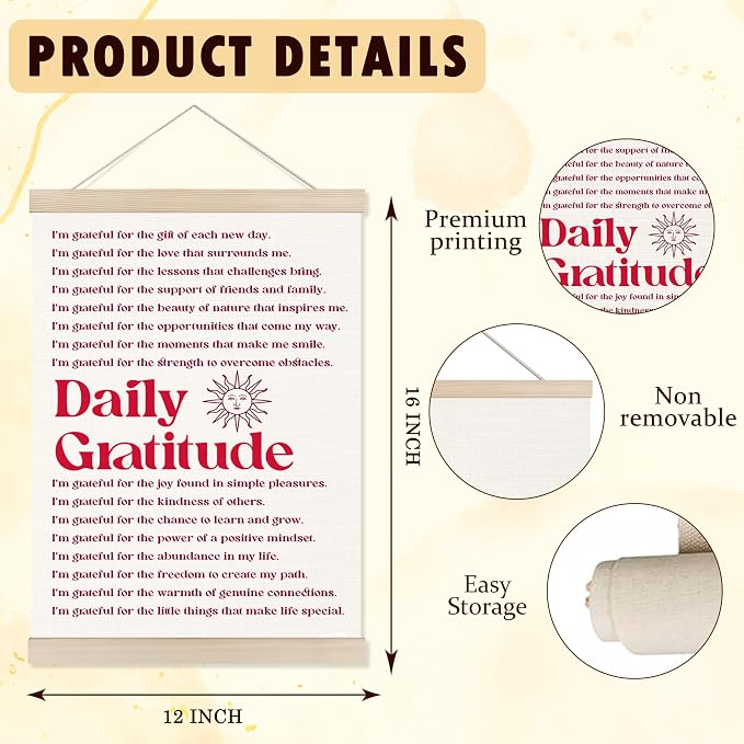 Welshower Vintage Daily Gratitude Positive Affirmations Poster Hanger Frame, Retro Motivational Wall Art Prints Decor for Home Bedroom Dorm Office Yoga Studio Framed, 12x16 Inch(pink)
