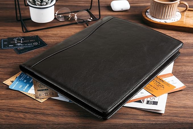 DUKE&COW Personalized Leather Portfolio for Men, Engraved Clipboard Binder, Custom Resume Padfolio Women, Christmas Gift His/Her (Clipboard, Shiny Black-Custom)
