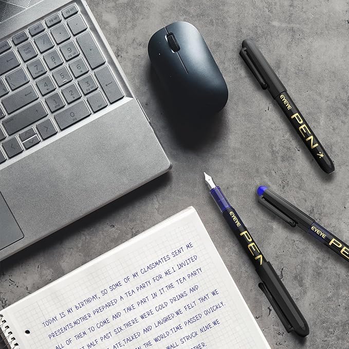 EYEYE Disposable Fountain Pens Fine Point, 4 Black 4 Blue Fountain Pens for Writing, Stainless Steel Nib, Smooth Writing for Journaling, Drafting, Sketching, Doodling & Office Supplies