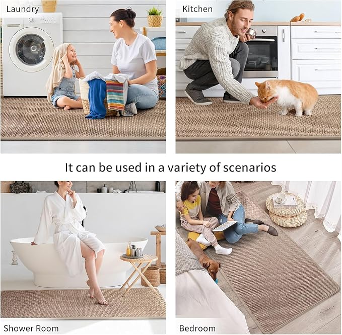 YDKGL Kitchen Mats for Floor, Super Absorbent Kitchen Rugs Non Slip Washable, Soft Imitation Linen Braided Kitchen Runner Rug, Standing Mat Kitchens Sink Mat, Easy to Clean, Brown 17x71