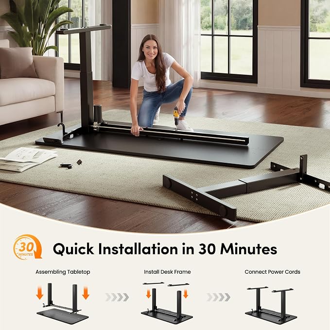 CubiCubi Electric Standing Desk 40 x 24 Inch, Height Adjustable Sit Stand Desk with Memory Presets, Splice Desktop Computer Desk for Home Office, Black Frame/Black Top