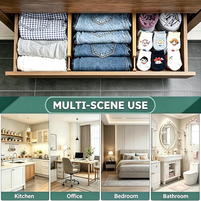 4 Pack Bamboo Drawer Divider, 17-22" Adjustable Organizers | Expandable bamboo separators, firm spring design, great for kitchen, dresser, closet, bathroom and bedroom organization