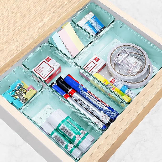 23 PCS Drawer Organizer Set, 5 Size Bathroom and kitchen organizer Trays | Bathroom and kitchen Drawer cabinet organizer Trays, Clear Storage Bins for Makeup, Jewelry, Utensils and Gadgets