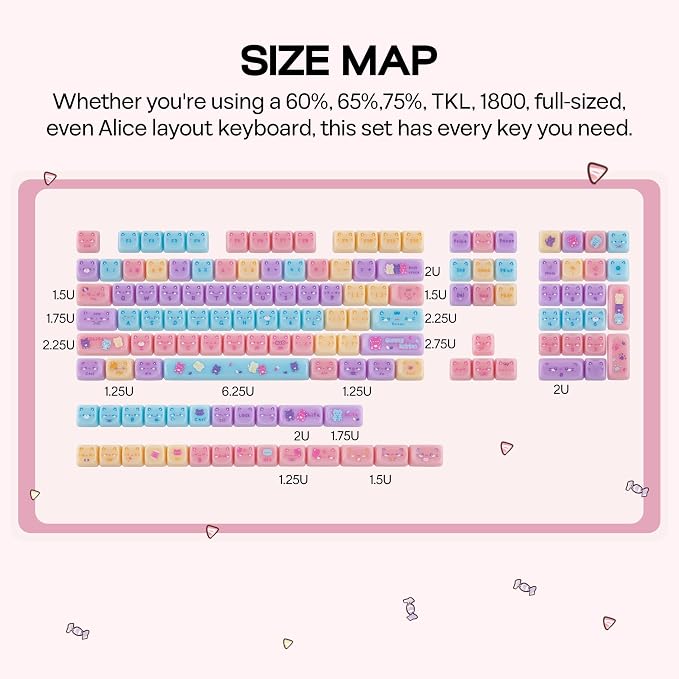 KiiBOOM Cute Cat Keycaps Set, Mao Profile, PC Keycap for MX Switches Mechanical Keyboard, Compatible with 60%, 65%, 75%, TKL, 96%, Full-Sized Layout (Meow Pudding)