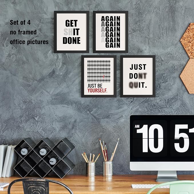 DSHFG Motivational Office Wall Art Prints Set of 4, Office Artwork Wall Decor, Just Be Yourself Motivational Quotes, 8x10 Unframed