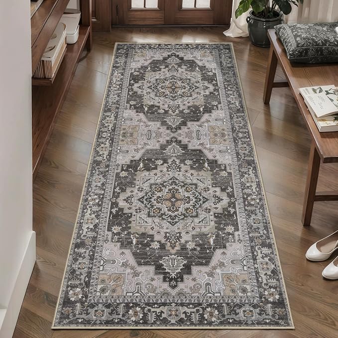 Tangsoo 2x6 Washable Runner Rug for Hallways, Non Slip Vintage Runner Rug, Soft Oriental Low Pile Long Rug Runner, Carpet Runners for Kitchen Bedroom Entryway Bathroom Living Room