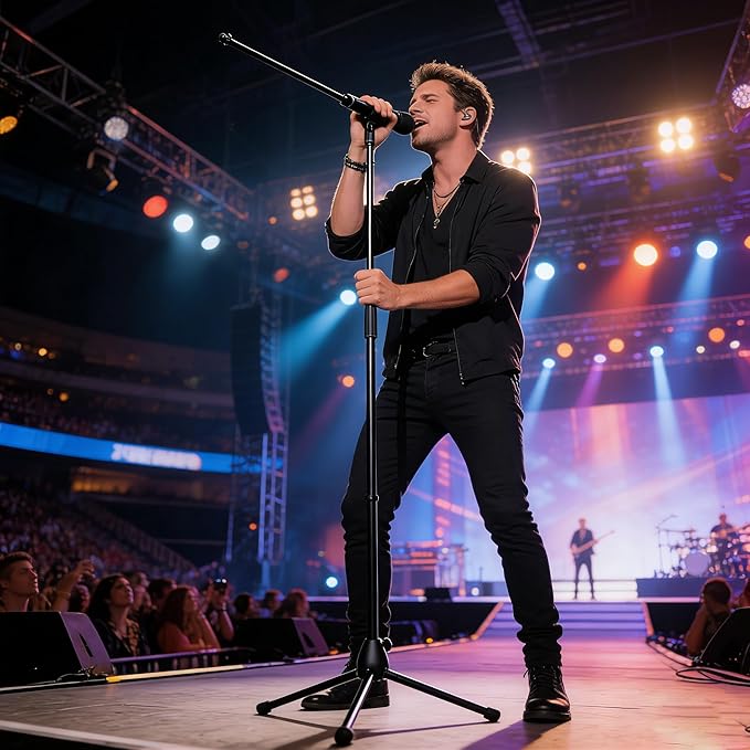 Heavy-Duty Adjustable Floor Microphone Stand with 360° Rotating Boom Arm & Tripod Base, Max 67" Height for Podcast, Live Singing, Recording, and Stage Performance (Black)