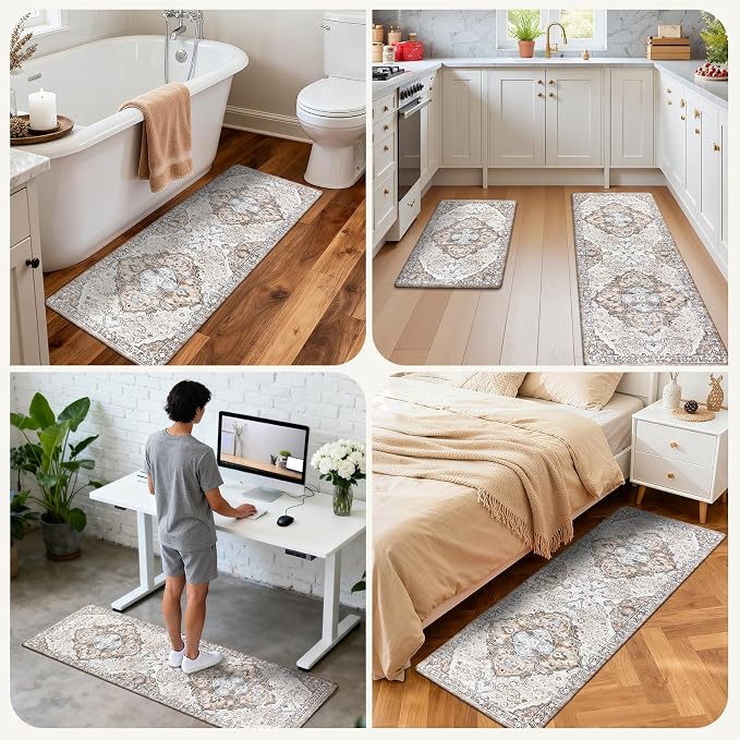 Ileading Anti Fatigue Kitchen Rugs Sets of 2 Cushioned Kitchen Mats for Floor Waterproof Kitchen Mat Set Non Slip Comfort Standing Mat for Kitchen, Office, Sink, Laundry