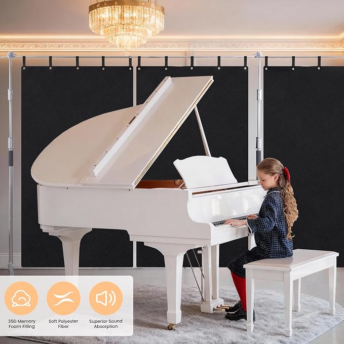 HOMBYS Memory Foam Sound Dampening Blanket, Large 72" x 40" Sound Absorbing Panel with Grommets for Wall Hanging, Noise Reduce Curtains for Recording Studio Use and Basements