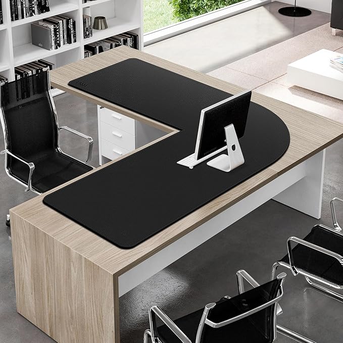 Vyaaa L Shaped Leather Desk Pad, 59" x 59" x 19.6" Large PU Leather Corner Desk Mat for Computer, Gaming, Writing, Home and Office( Black)