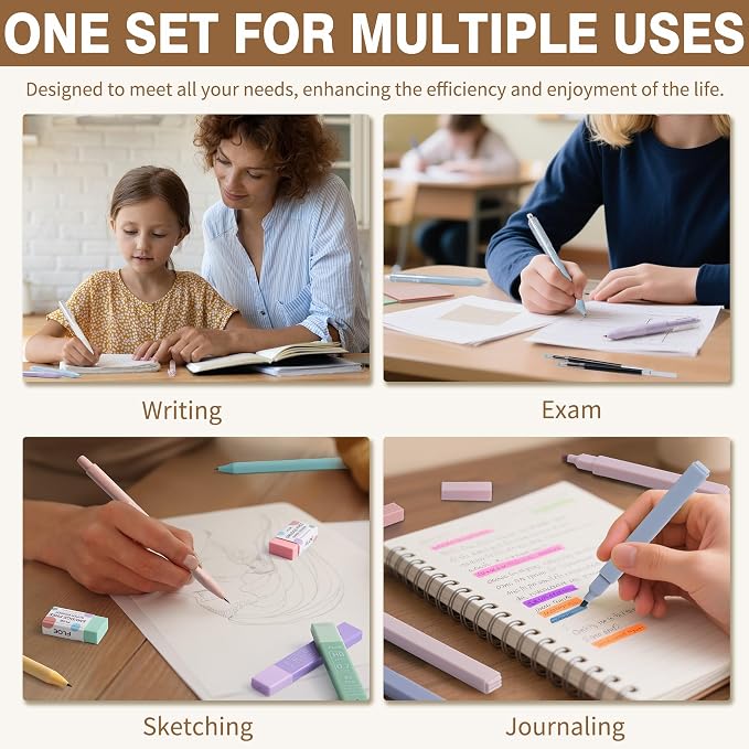 62PCS Aesthetic School Supplies, Cute Back to School Supplies College Essentials Preppy Stationary Set with Large Pencil Pouch Case, Pastel Highlighters Gel Pens Mechanical Pencils for Student Girls